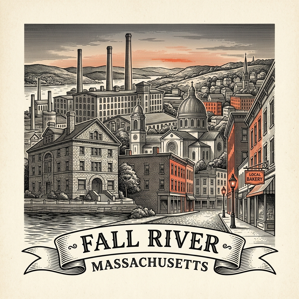 Engraved Fall River MA city illustration – Official Translations certified translation services from $29.95 per page
