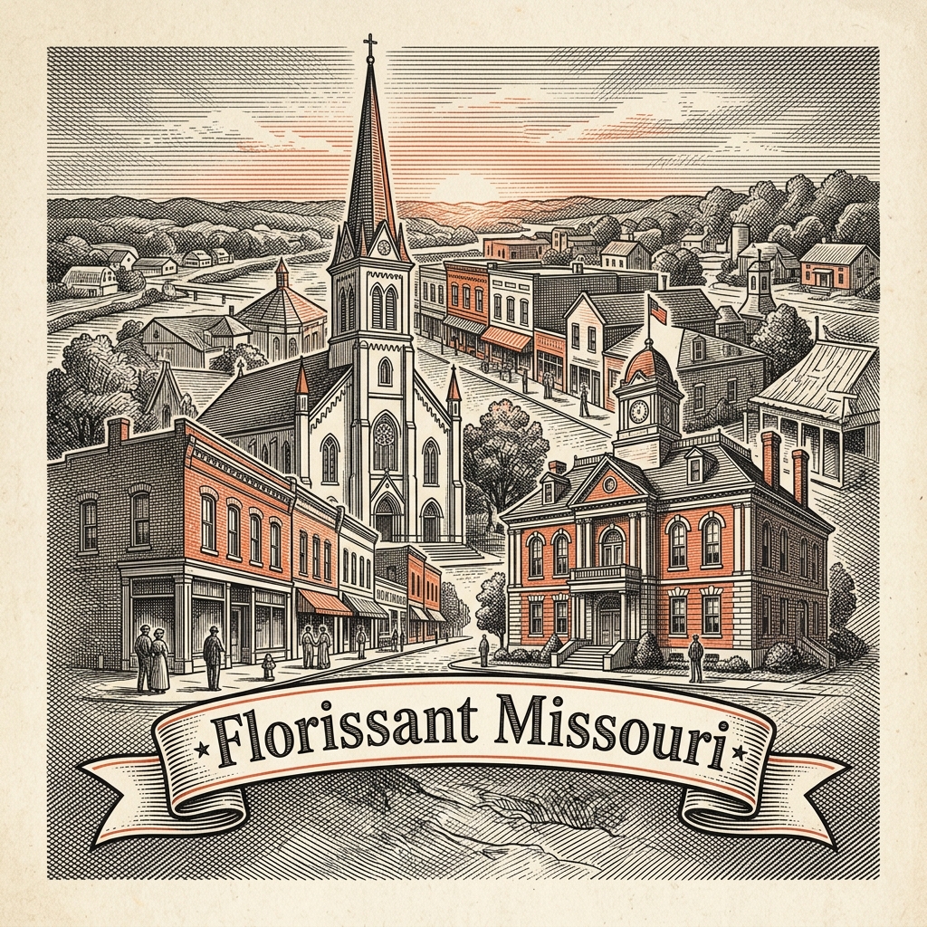 Engraved Florissant MO city illustration – Official Translations certified translation services from $29.95 per page