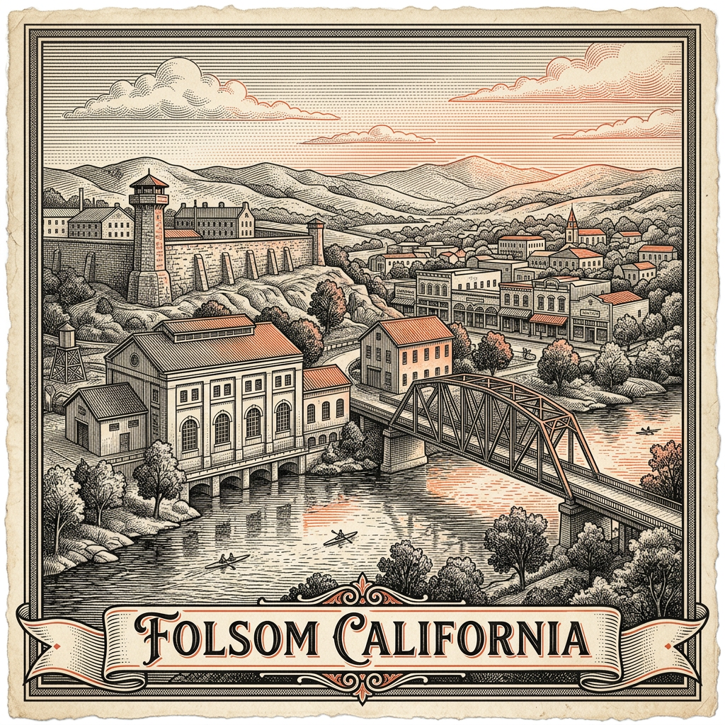 Engraved Folsom CA city illustration – Official Translations certified translation services from $29.95 per page