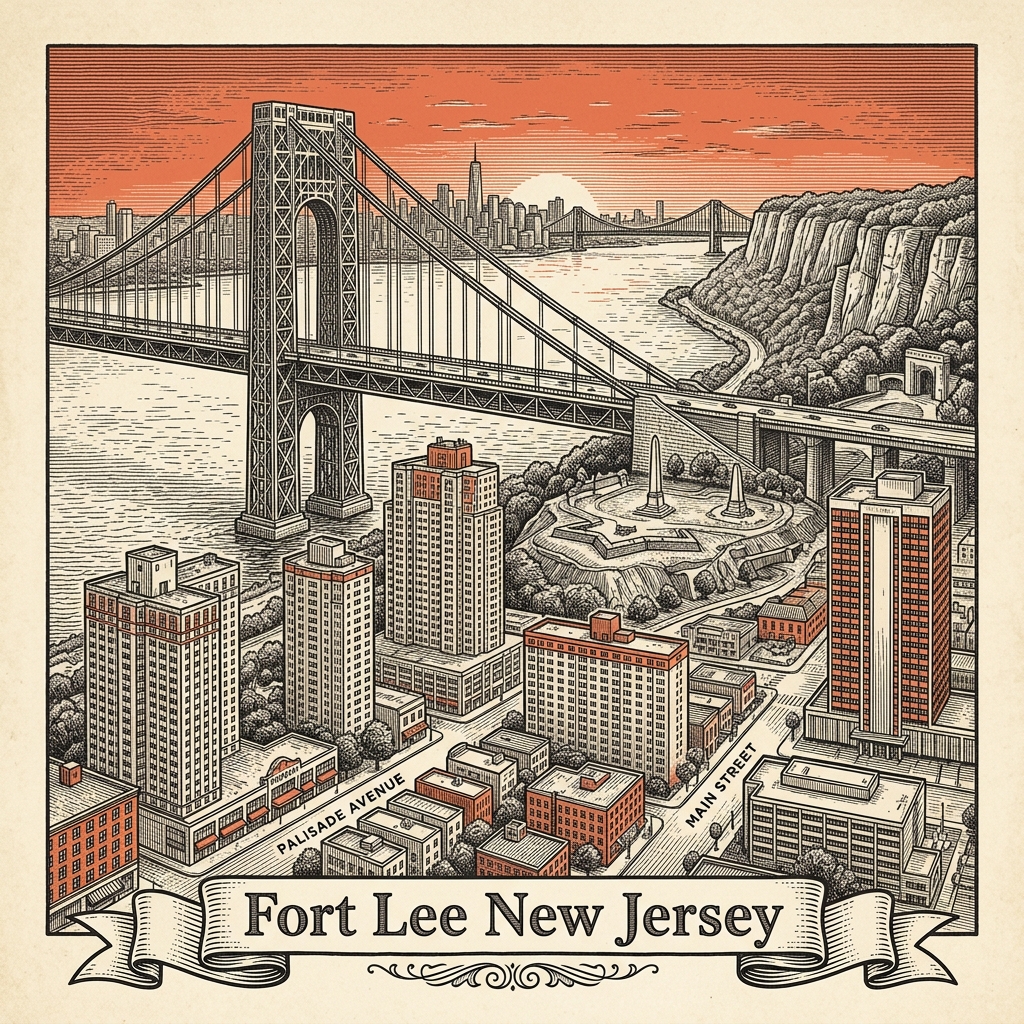 Engraved Fort Lee NJ city illustration – Official Translations certified translation services from $29.95 per page