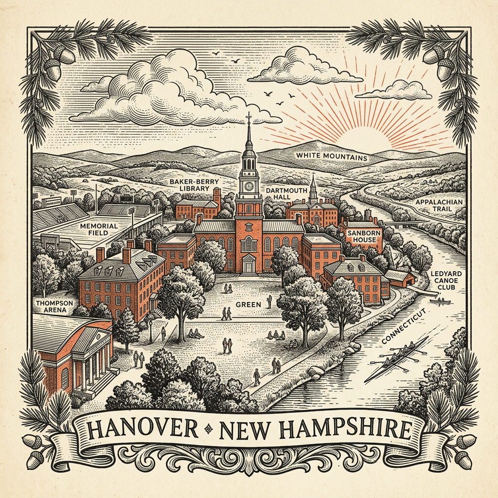 Engraved Hanover NH city illustration – Official Translations certified translation services from $29.95 per page