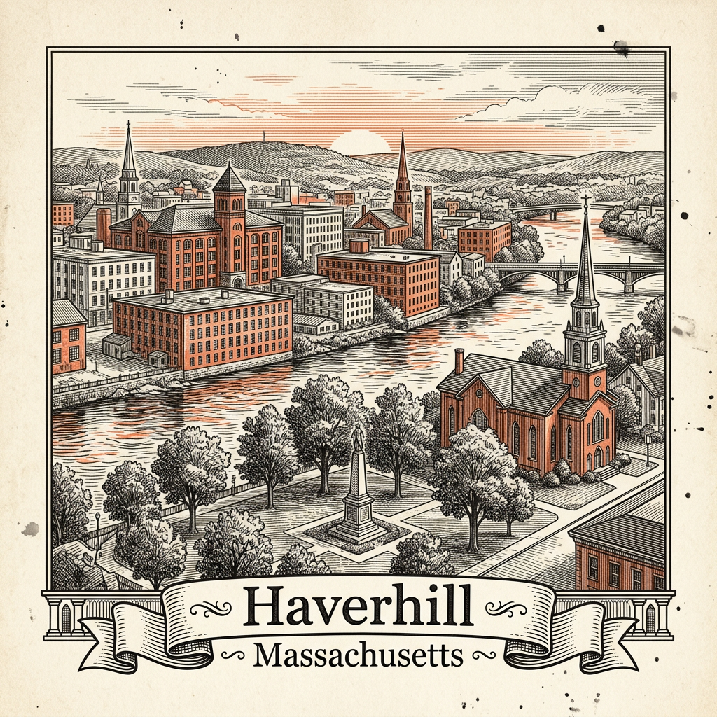 Engraved Haverhill MA city illustration – Official Translations certified translation services from $29.95 per page