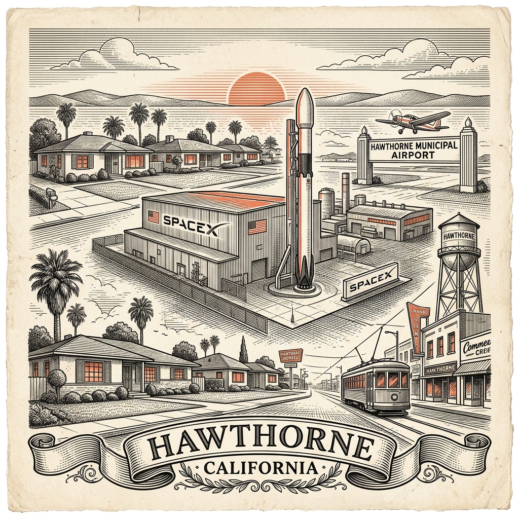 Engraved Hawthorne CA city illustration – Official Translations certified translation services from $29.95 per page