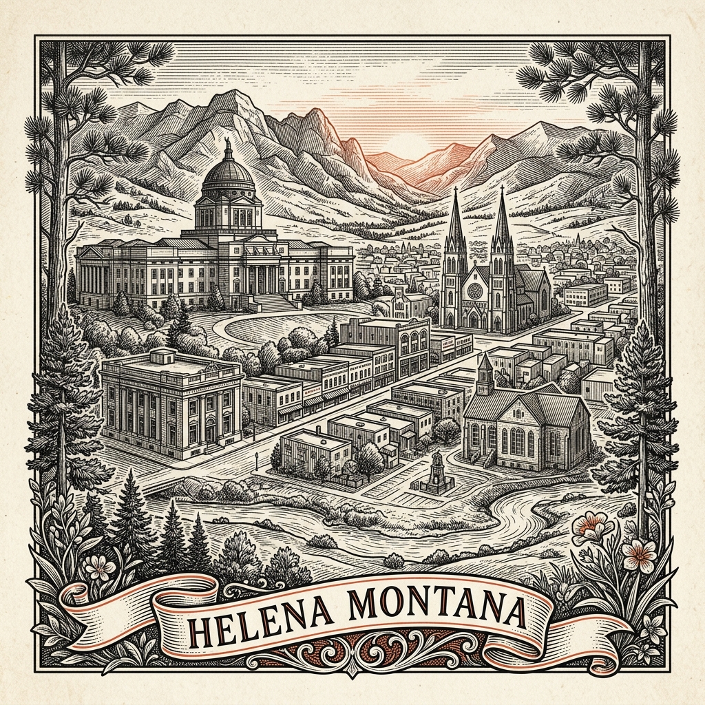 Engraved Helena MT city illustration – Official Translations certified translation services from $29.95 per page