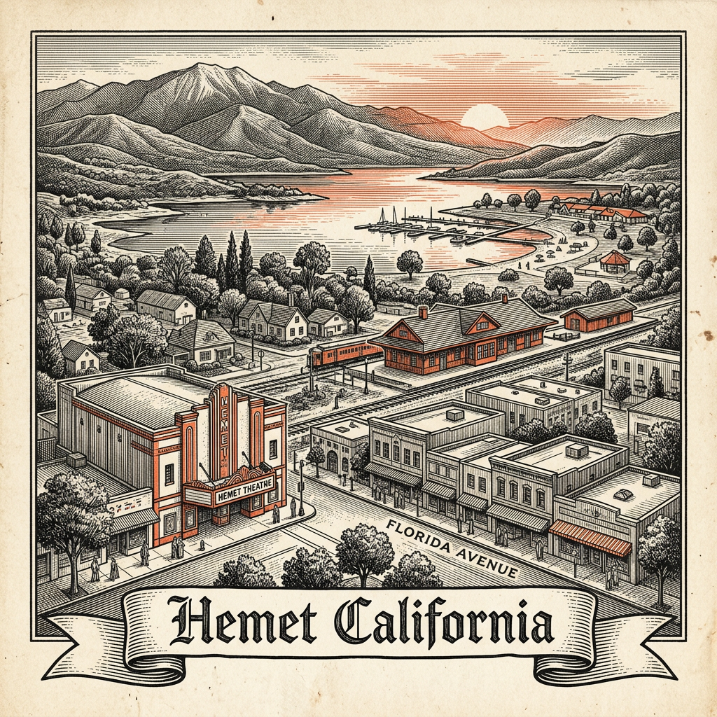 Engraved Hemet CA city illustration – Official Translations certified translation services from $29.95 per page