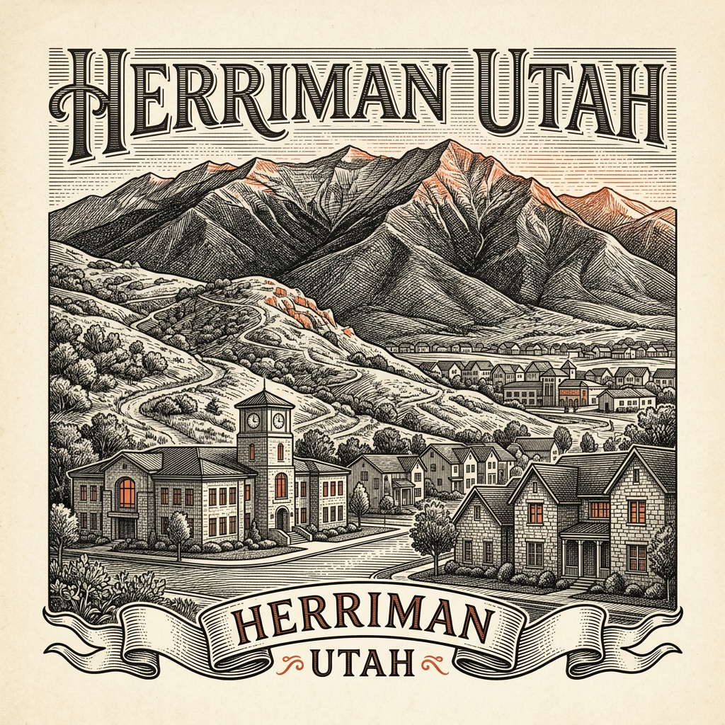 Engraved Herriman UT city illustration – Official Translations certified translation services from $29.95 per page