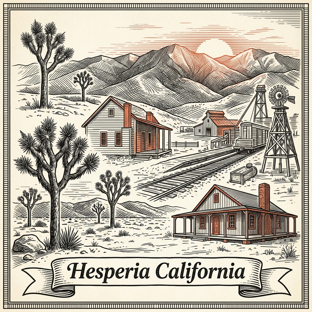 Engraved Hesperia CA city illustration – Official Translations certified translation services from $29.95 per page