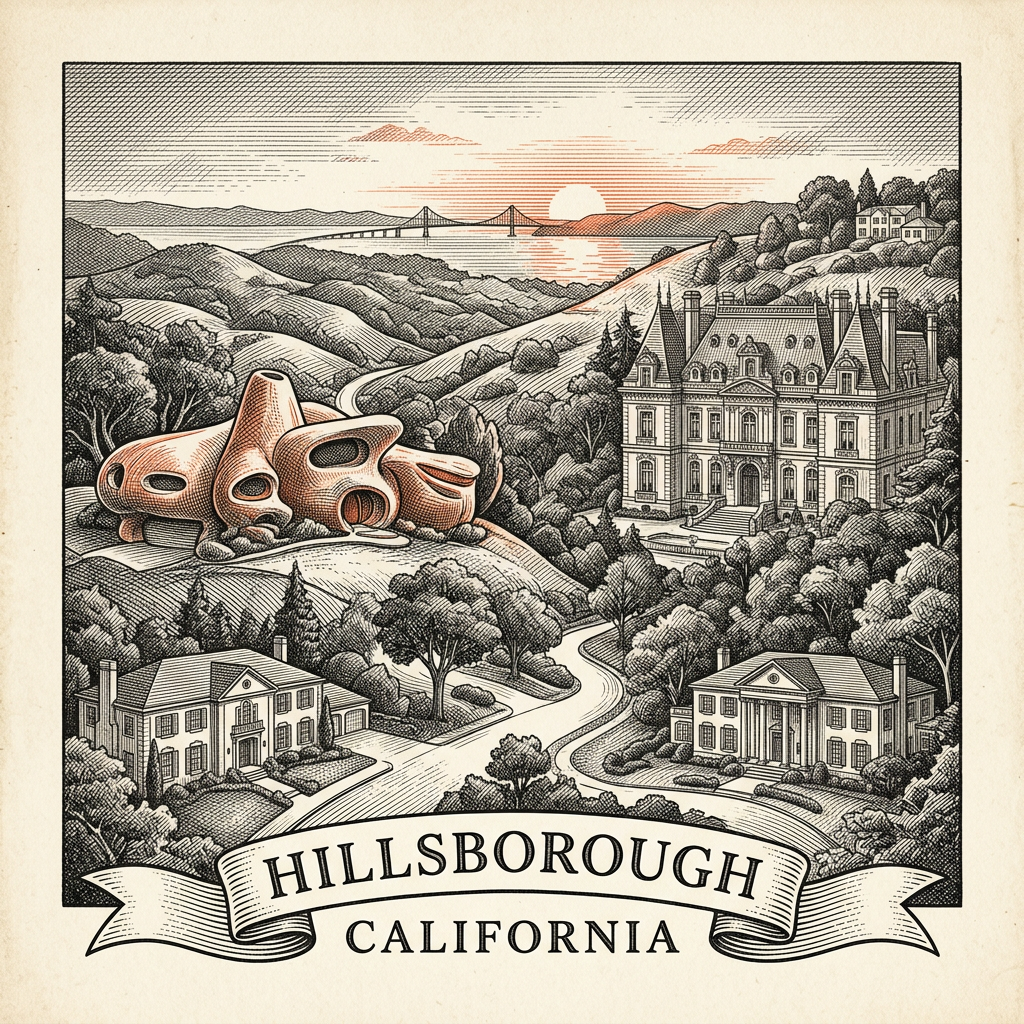 Engraved Hillsborough CA city illustration – Official Translations certified translation services from $29.95 per page