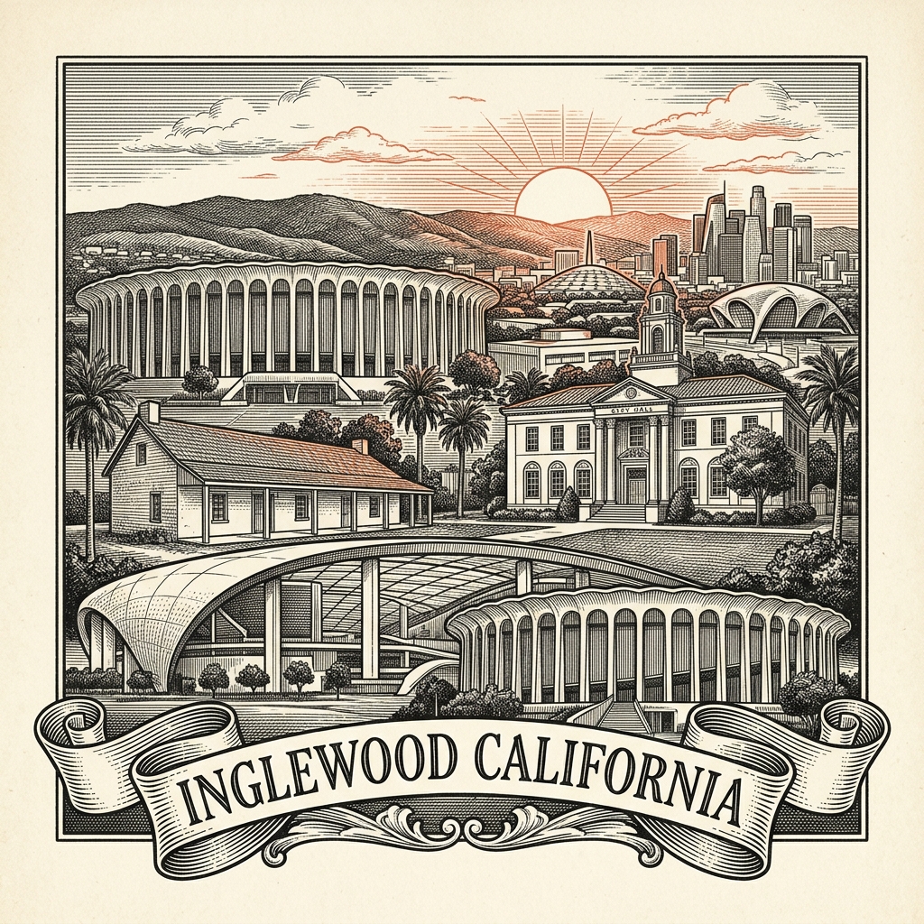 Engraved Inglewood CA city illustration – Official Translations certified translation services from $29.95 per page