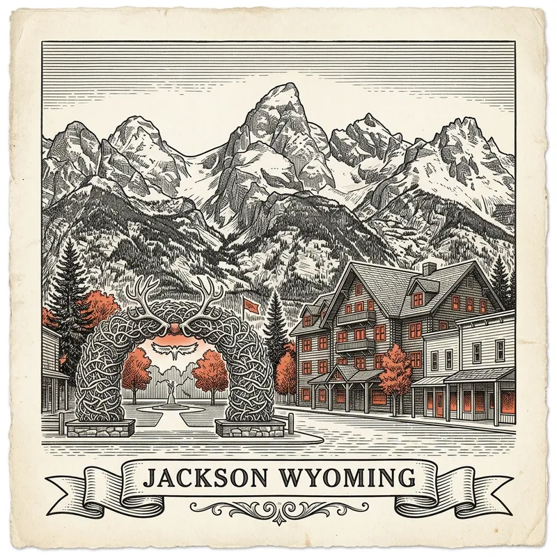 Engraved Jackson WY city illustration – Official Translations certified translation services from $29.95 per page