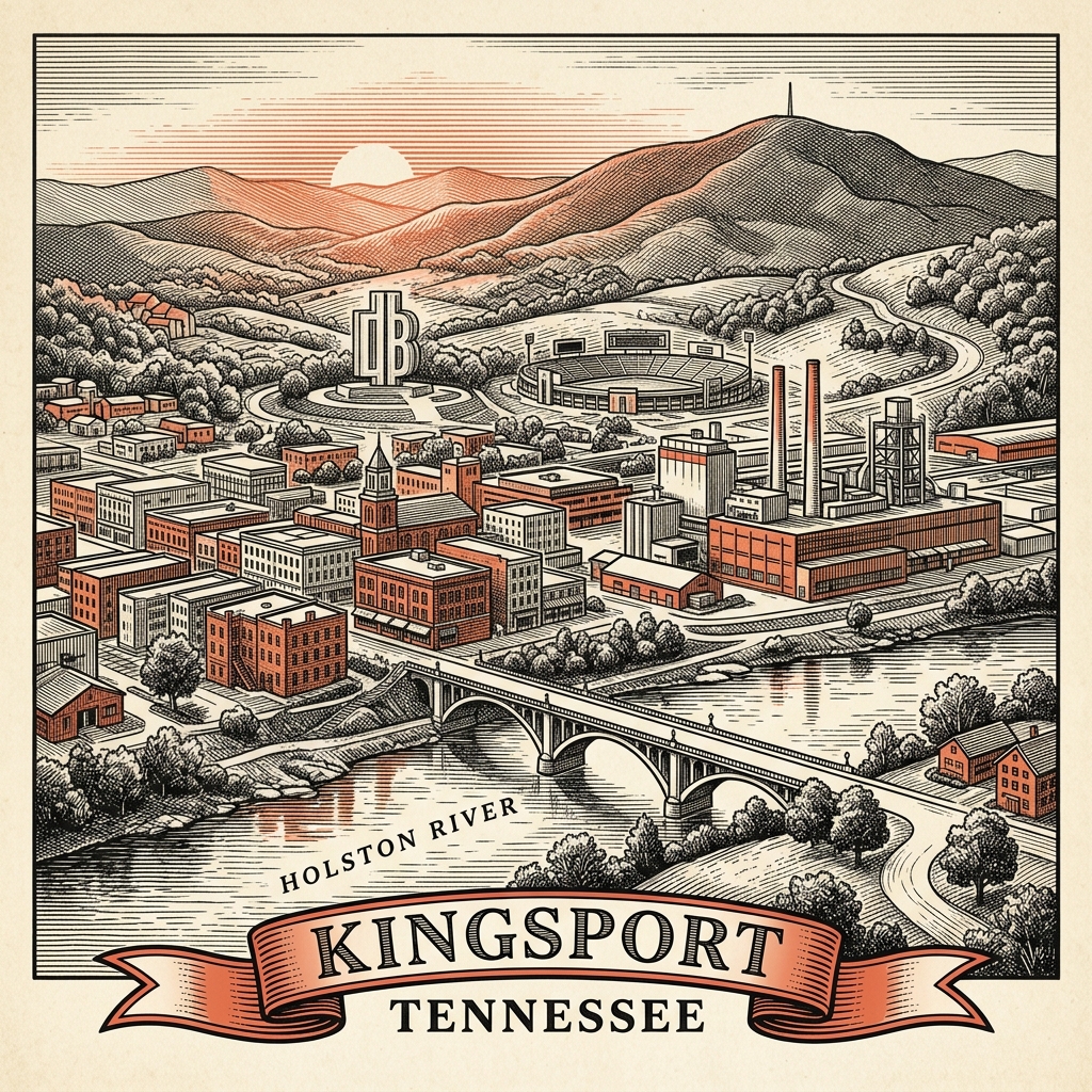 Engraved Kingsport TN city illustration – Official Translations certified translation services from $29.95 per page