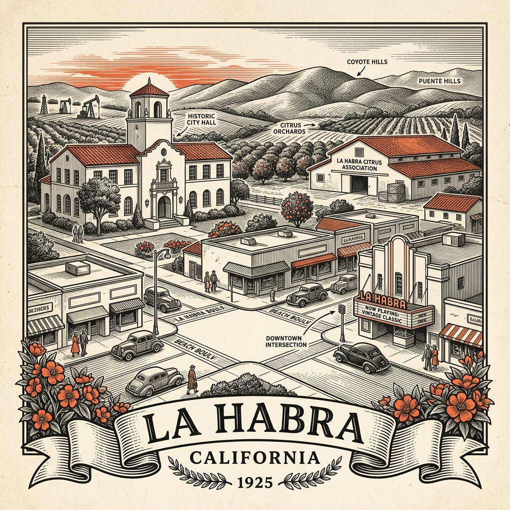 Engraved La Habra CA city illustration – Official Translations certified translation services from $29.95 per page