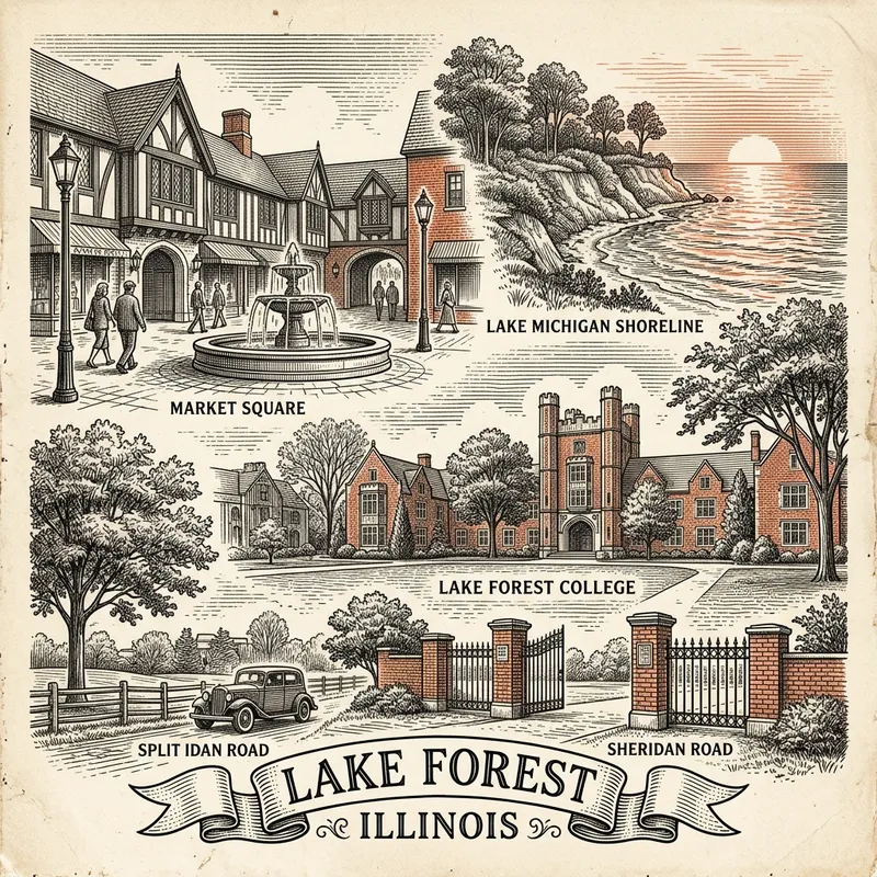 Engraved Lake Forest IL city illustration – Official Translations certified translation services from $29.95 per page