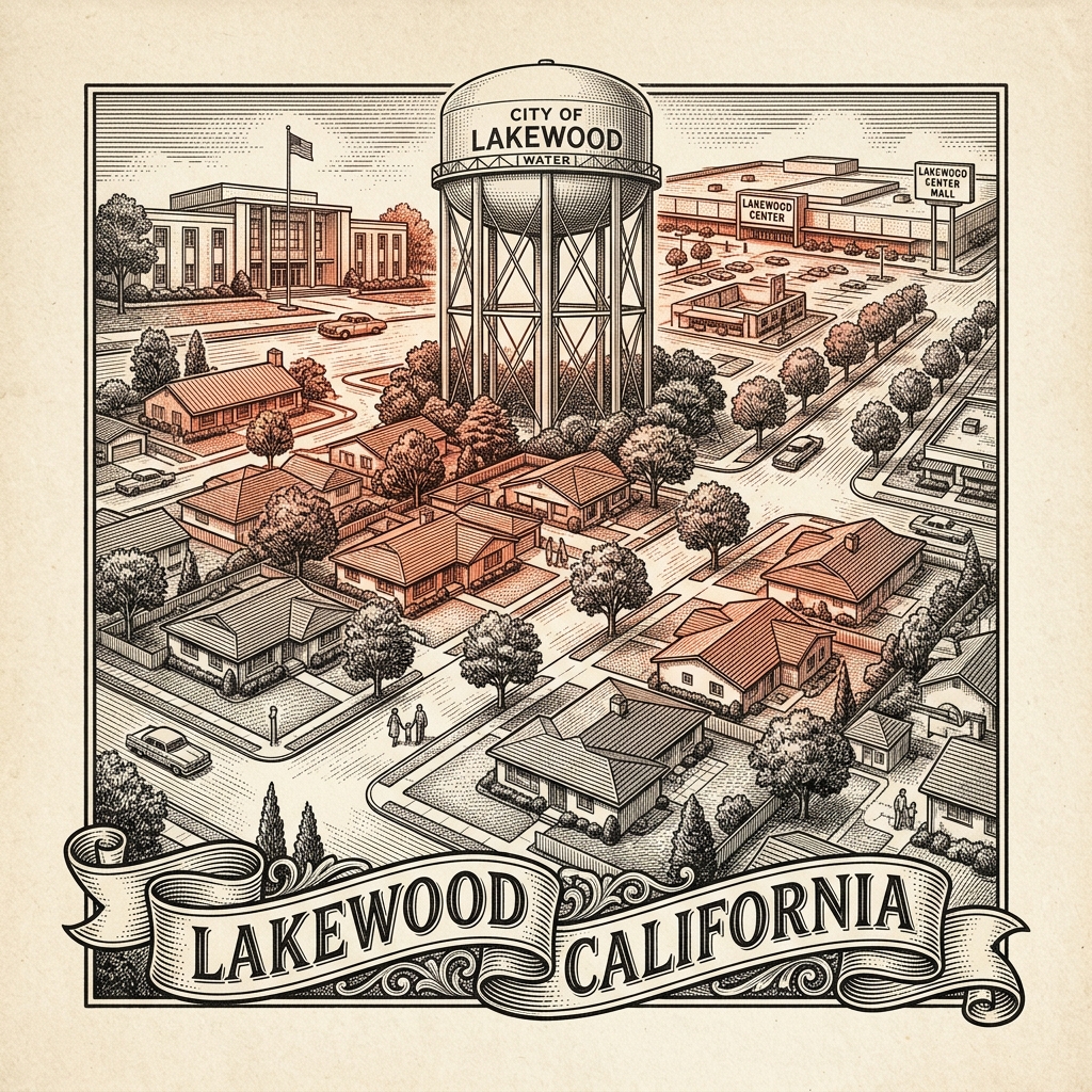 Engraved Lakewood CA city illustration – Official Translations certified translation services from $29.95 per page