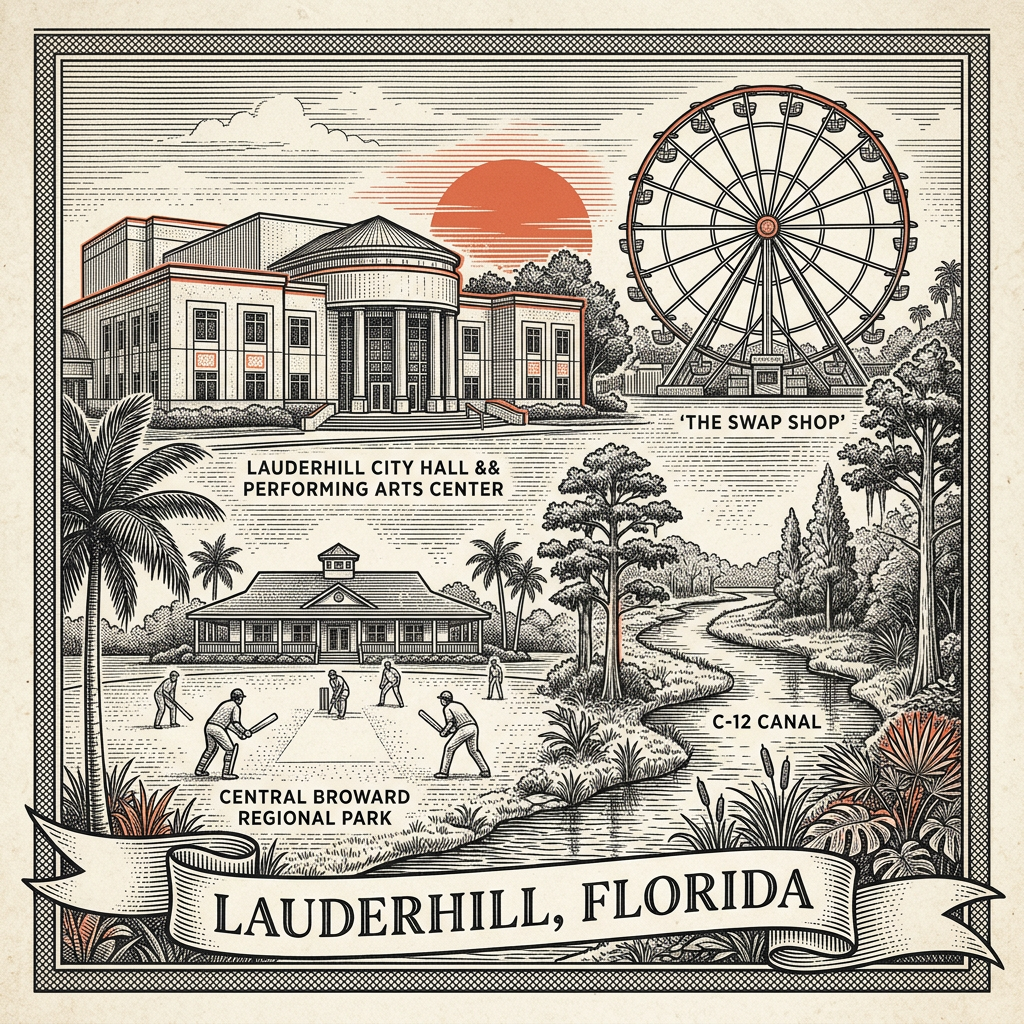 Engraved Lauderhill FL city illustration – Official Translations certified translation services from $29.95 per page