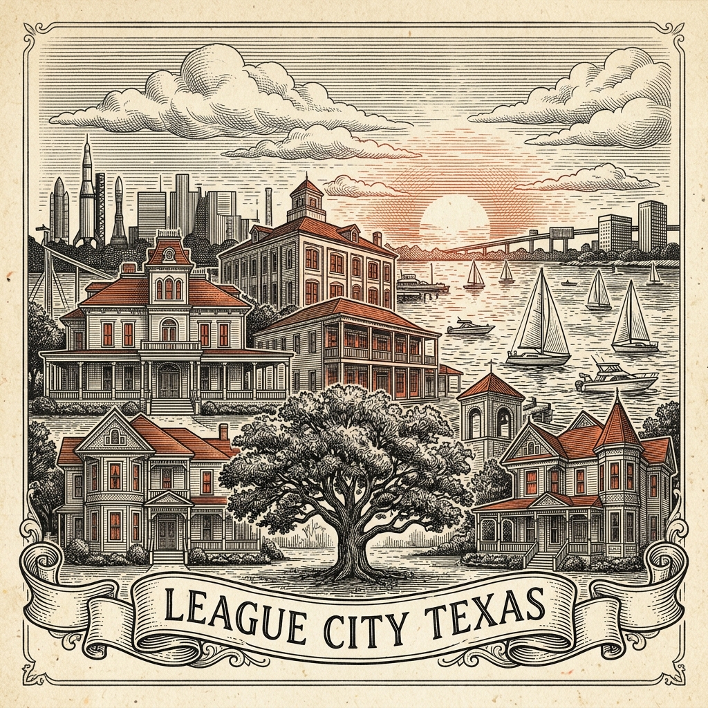 Engraved League City TX city illustration – Official Translations certified translation services from $29.95 per page