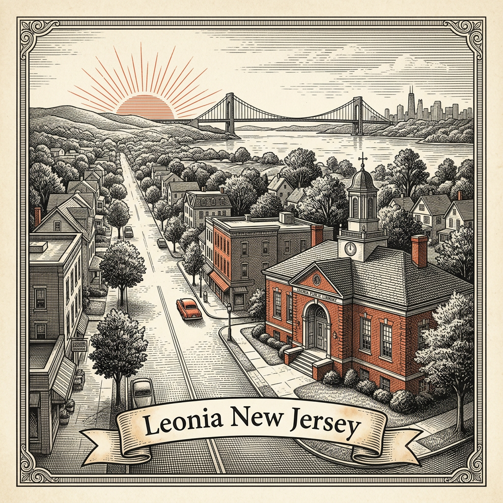 Engraved Leonia NJ city illustration – Official Translations certified translation services from $29.95 per page