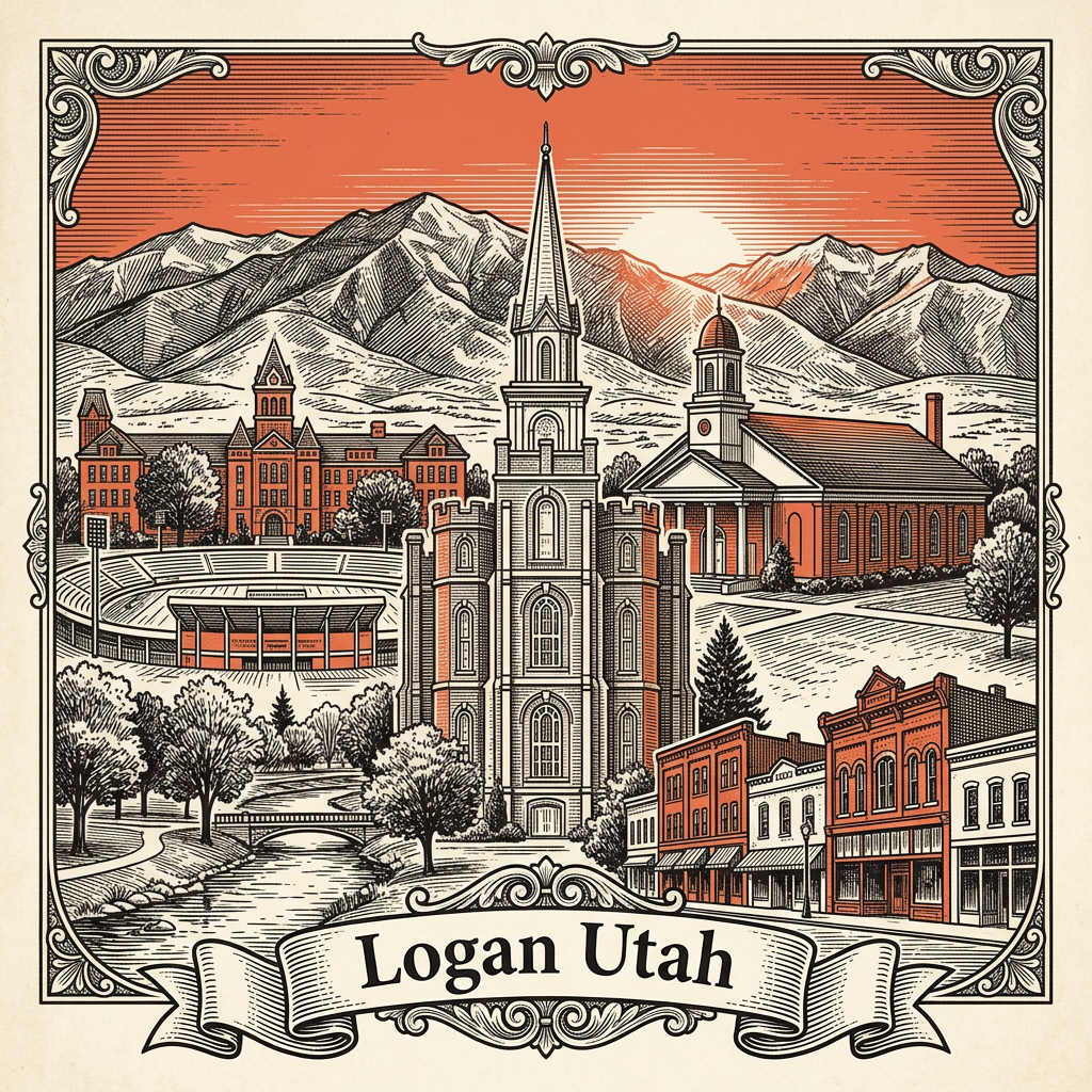 Engraved Logan UT city illustration – Official Translations certified translation services from $29.95 per page