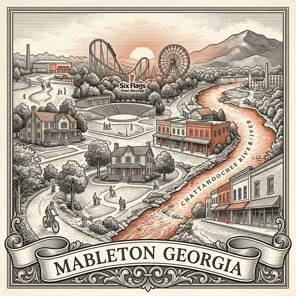 Engraved Mableton GA city illustration – Official Translations certified translation services from $29.95 per page