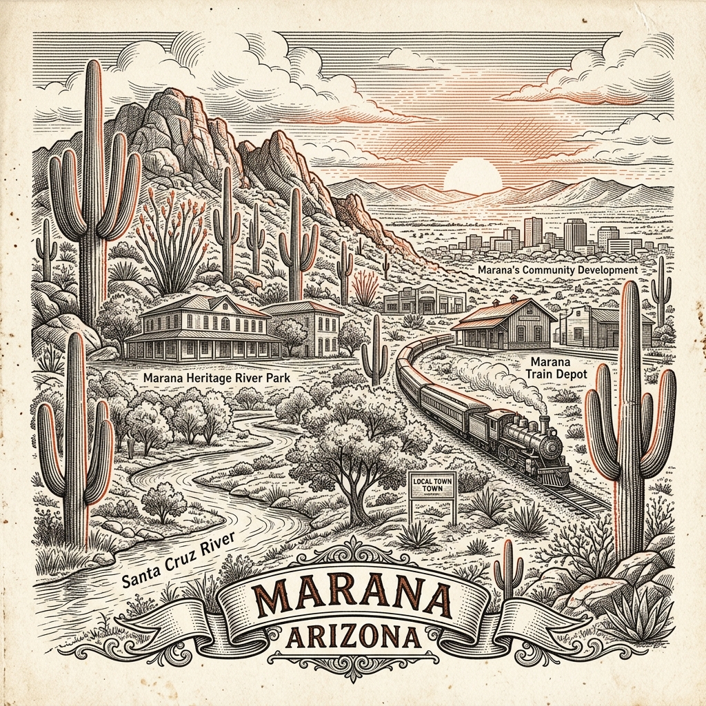 Engraved Marana AZ city illustration – Official Translations certified translation services from $29.95 per page