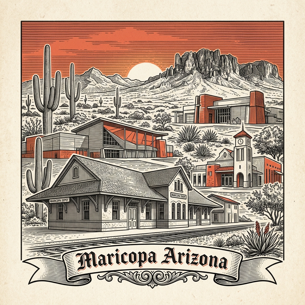 Engraved Maricopa AZ city illustration – Official Translations certified translation services from $29.95 per page