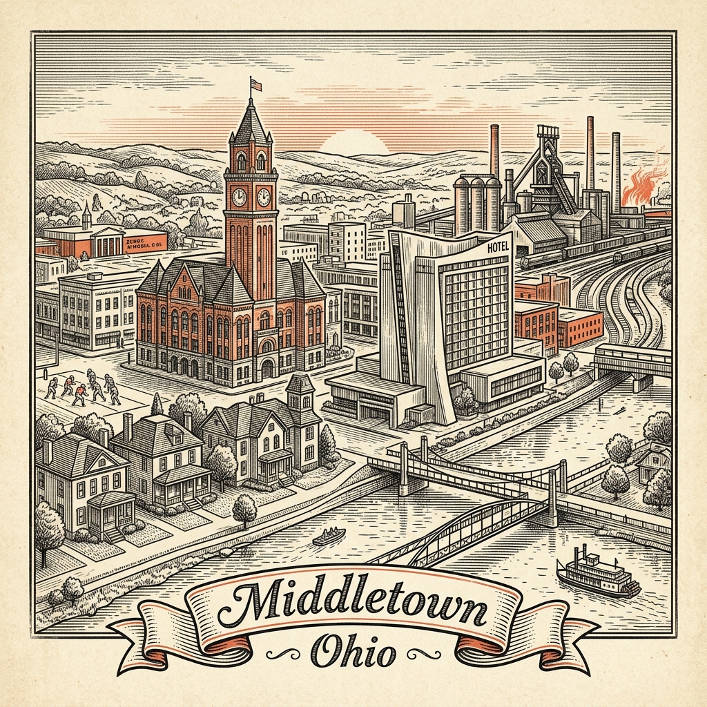 Engraved Middletown OH city illustration – Official Translations certified translation services from $29.95 per page