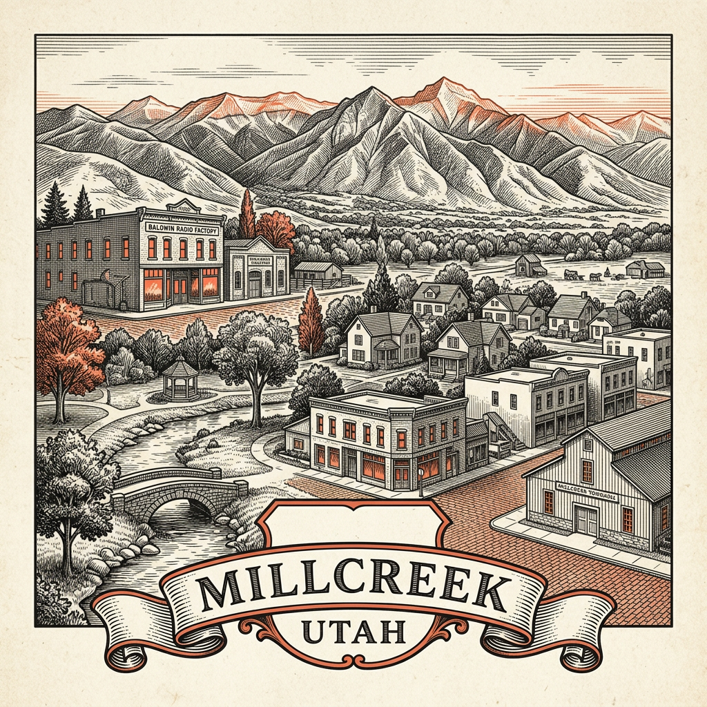 Engraved Millcreek UT city illustration – Official Translations certified translation services from $29.95 per page