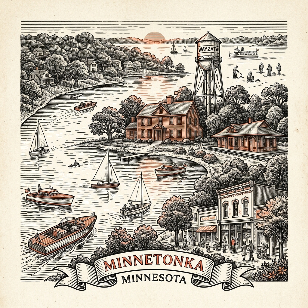 Engraved Minnetonka MN city illustration – Official Translations certified translation services from $29.95 per page