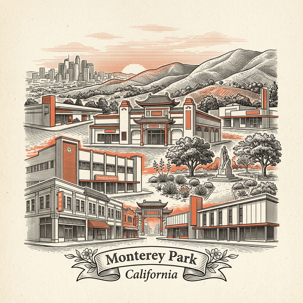 Engraved Monterey Park CA city illustration – Official Translations certified translation services from $29.95 per page
