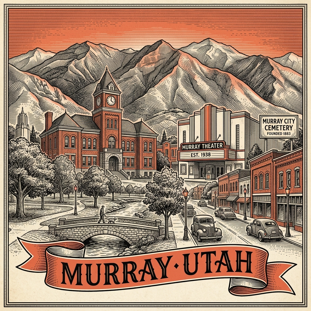 Engraved Murray UT city illustration – Official Translations certified translation services from $29.95 per page