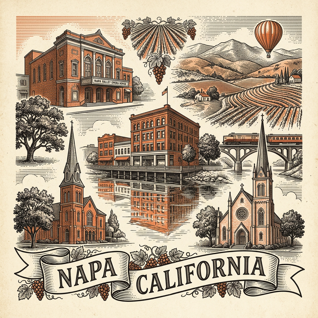 Engraved Napa CA city illustration – Official Translations certified translation services from $29.95 per page