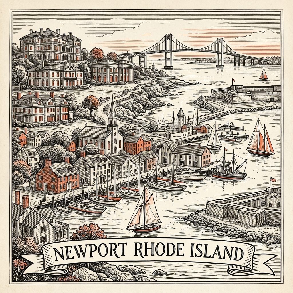 Engraved Newport RI city illustration – Official Translations certified translation services from $29.95 per page