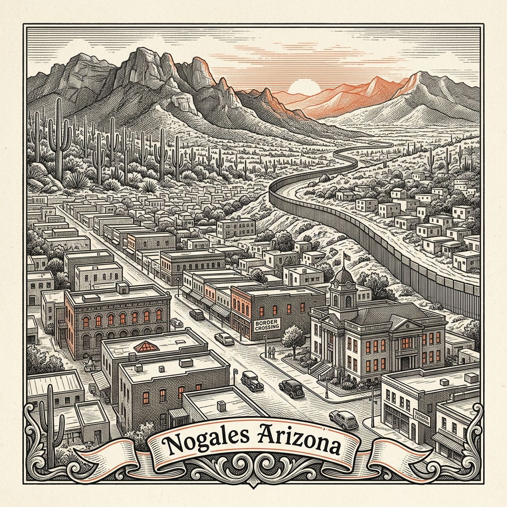 Engraved Nogales AZ city illustration – Official Translations certified translation services from $29.95 per page