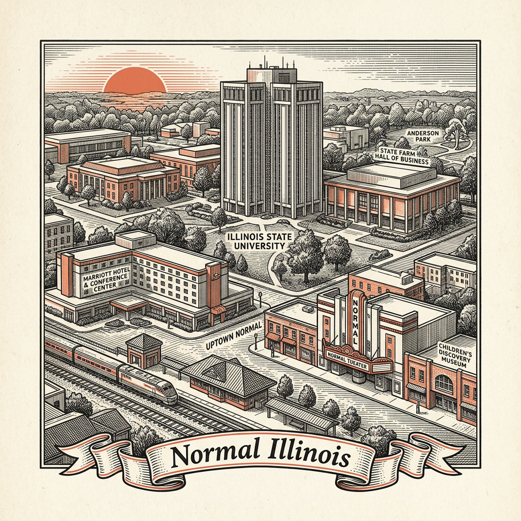Engraved Normal IL city illustration – Official Translations certified translation services from $29.95 per page