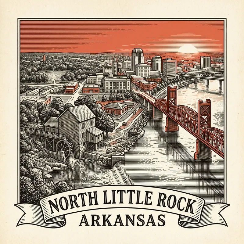 Engraved North Little Rock AR city illustration – Official Translations certified translation services from $29.95 per page