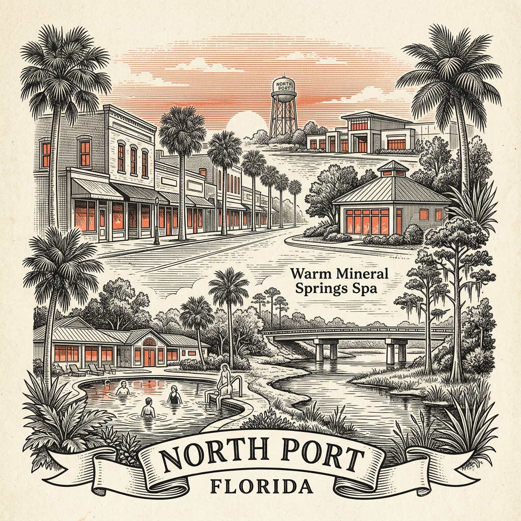 Engraved North Port FL city illustration – Official Translations certified translation services from $29.95 per page