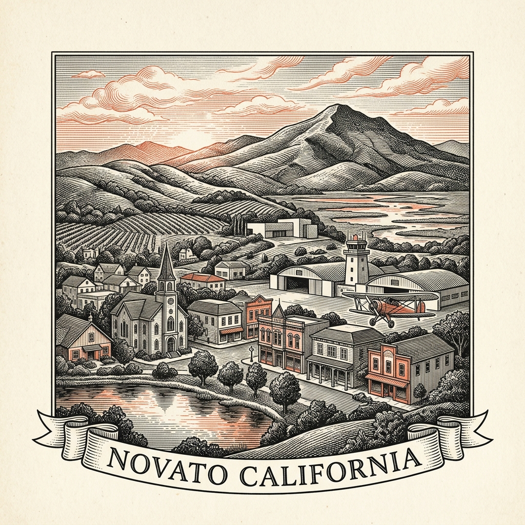 Engraved Novato CA city illustration – Official Translations certified translation services from $29.95 per page