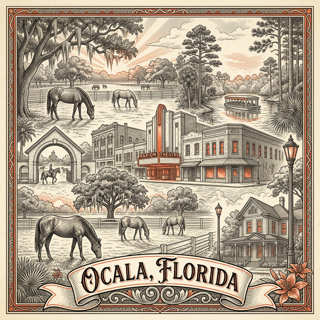 Engraved Ocala FL city illustration – Official Translations certified translation services from $29.95 per page