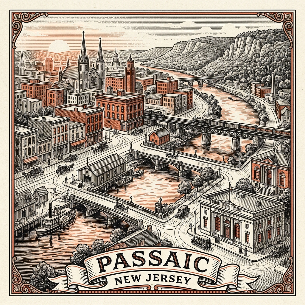 Engraved Passaic NJ city illustration – Official Translations certified translation services from $29.95 per page