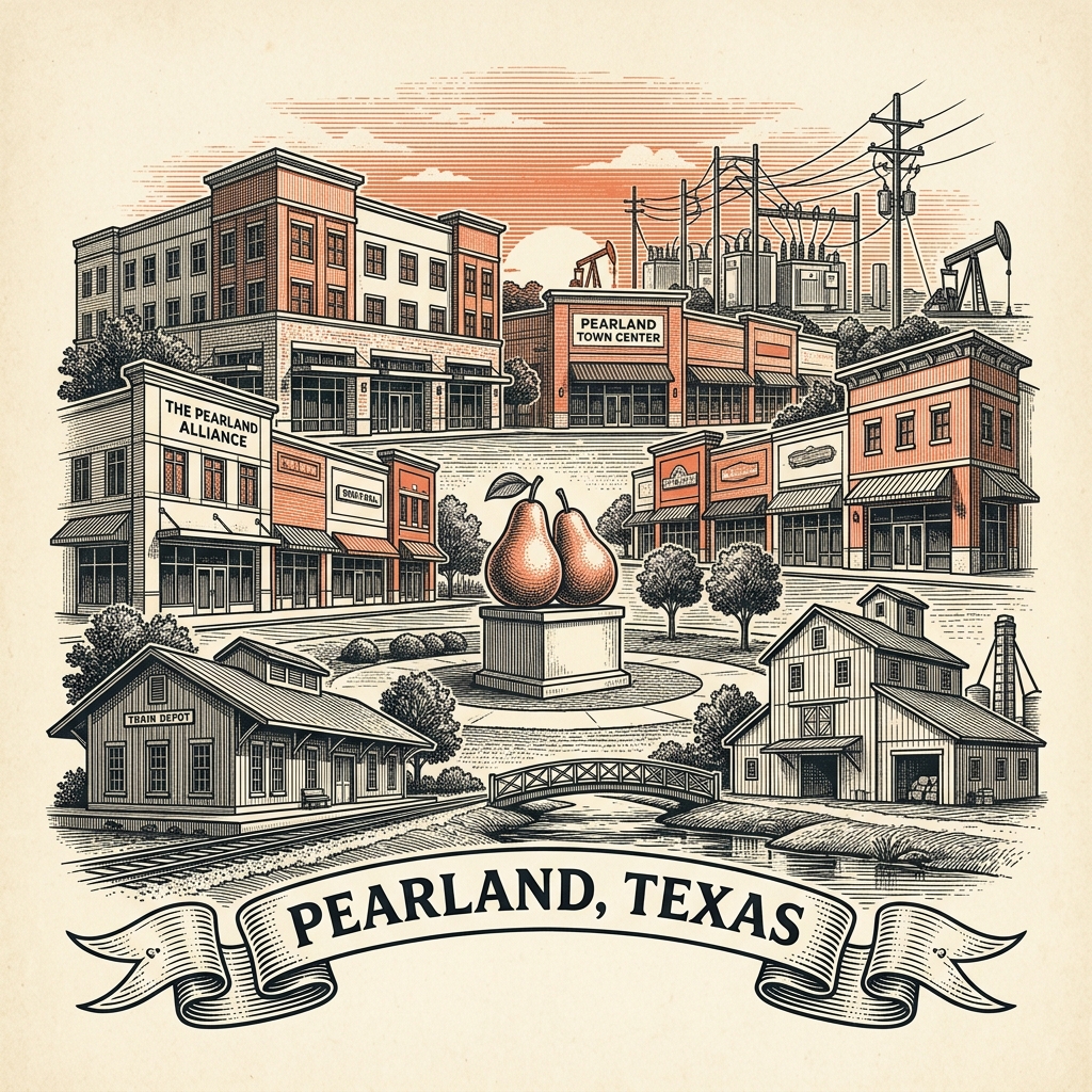 Engraved Pearland TX city illustration – Official Translations certified translation services from $29.95 per page