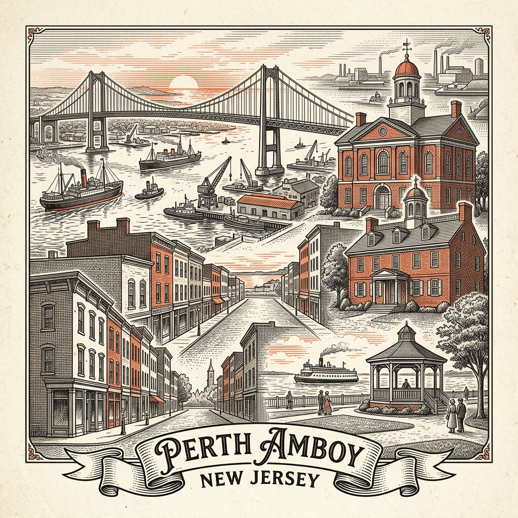 Engraved Perth Amboy NJ city illustration – Official Translations certified translation services from $29.95 per page