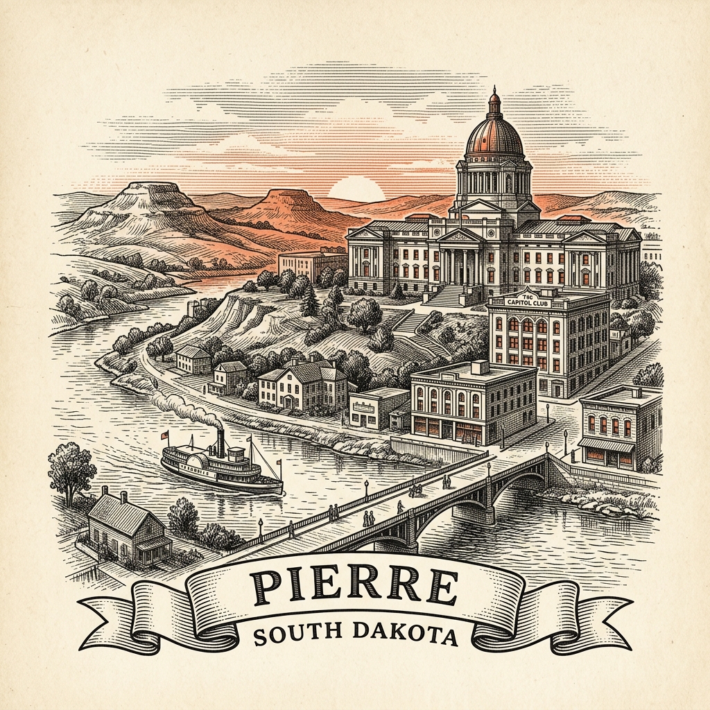 Engraved Pierre SD city illustration – Official Translations certified translation services from $29.95 per page