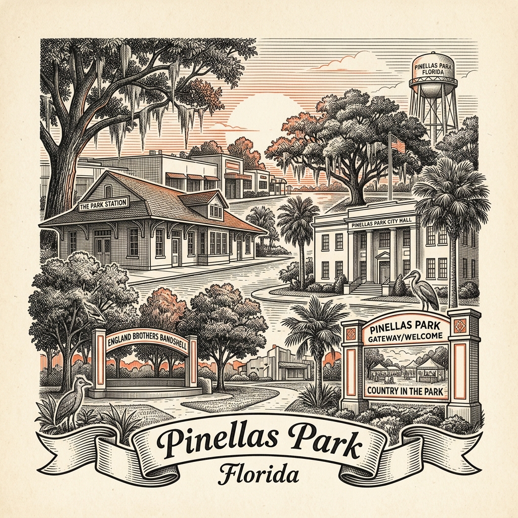 Engraved Pinellas Park FL city illustration – Official Translations certified translation services from $29.95 per page