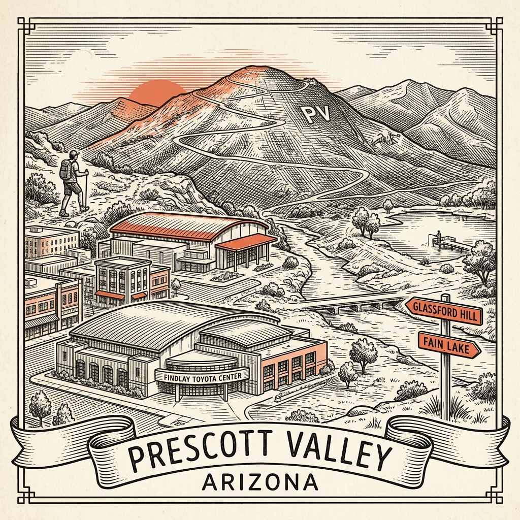 Engraved Prescott Valley AZ city illustration – Official Translations certified translation services from $29.95 per page