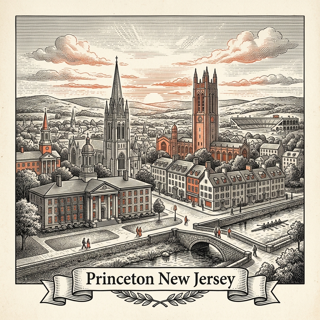 Engraved Princeton NJ city illustration – Official Translations certified translation services from $29.95 per page