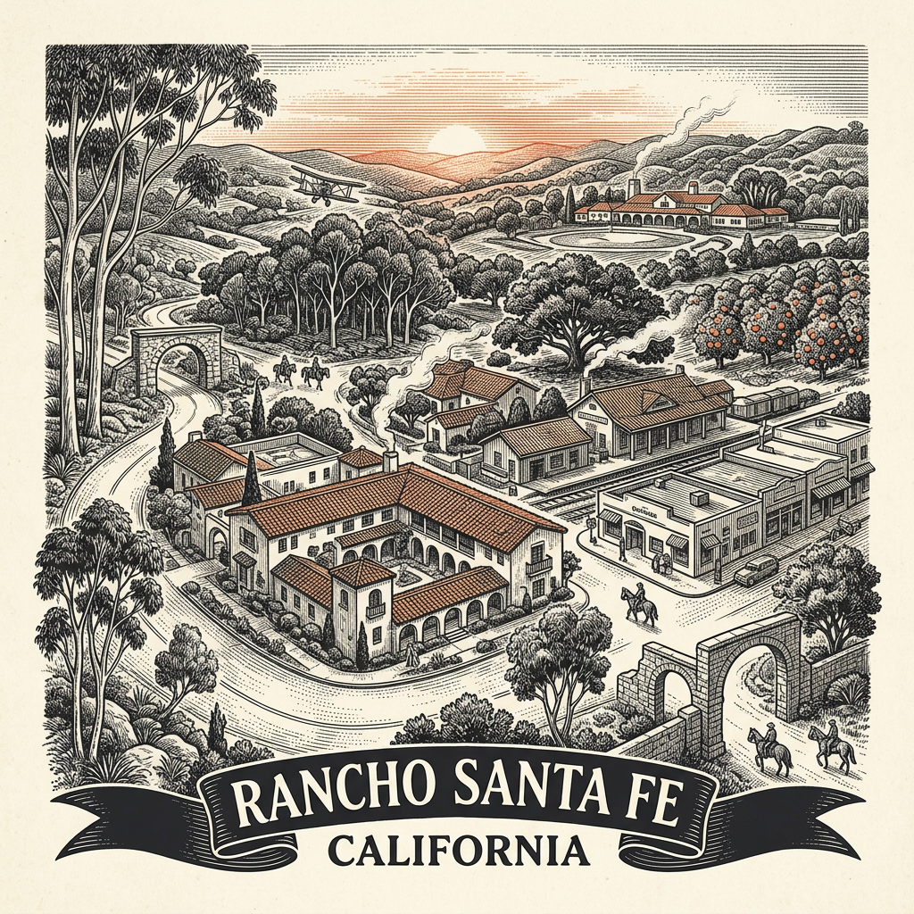 Engraved Rancho Santa Fe CA city illustration – Official Translations certified translation services from $29.95 per page