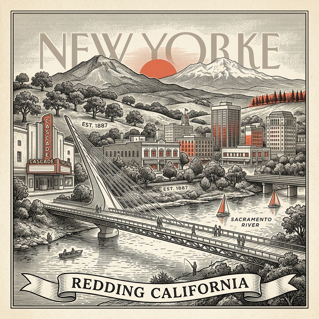Engraved Redding CA city illustration – Official Translations certified translation services from $29.95 per page