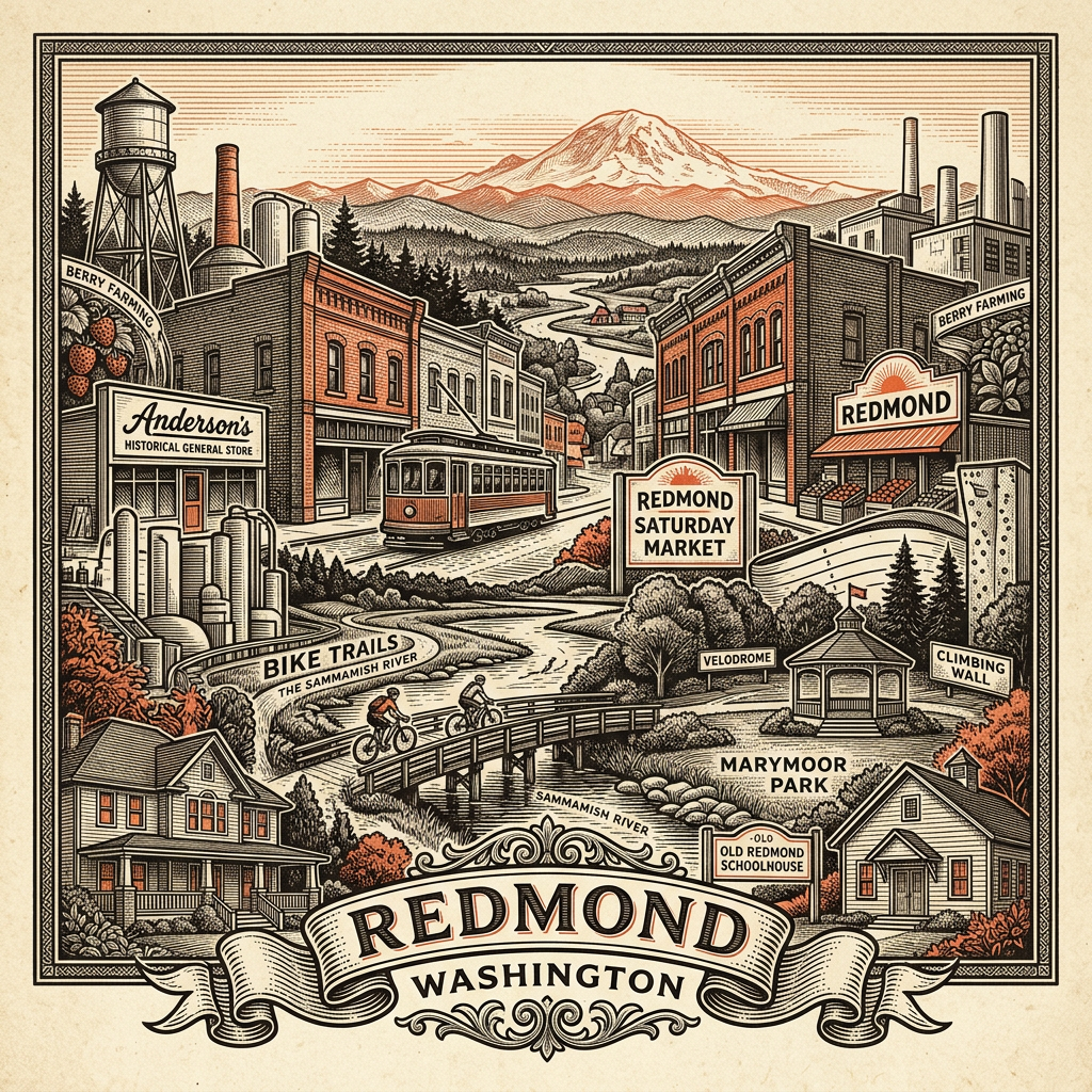 Engraved Redmond WA city illustration – Official Translations certified translation services from $29.95 per page