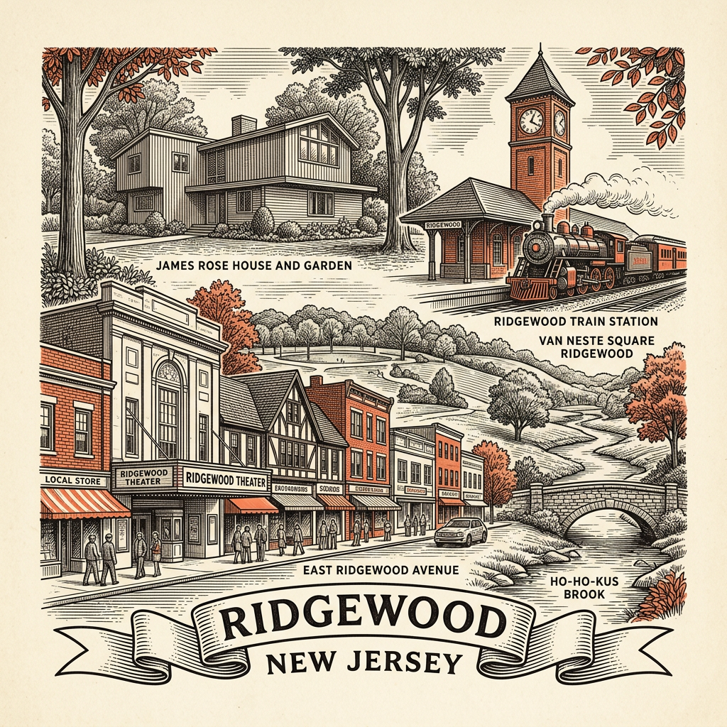 Engraved Ridgewood NJ city illustration – Official Translations certified translation services from $29.95 per page