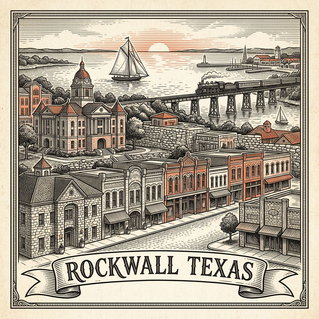 Engraved Rockwall TX city illustration – Official Translations certified translation services from $29.95 per page